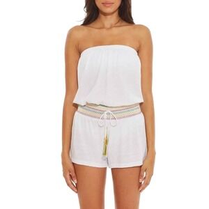Soluna Swim Strapless‎ White Romper Cover Up Size Large